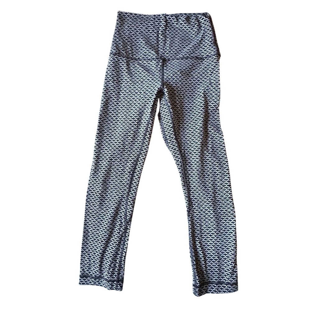 Lululemon Black White Dot Print High Waist Leggings Women's Size 2 Athleisure